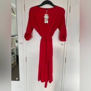 Elegant Red Dress with Belt